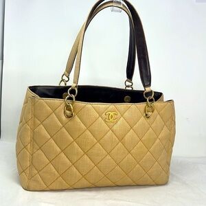 Chanel Grand Tote in Grasscloth Linen Shoulder Tote Bag